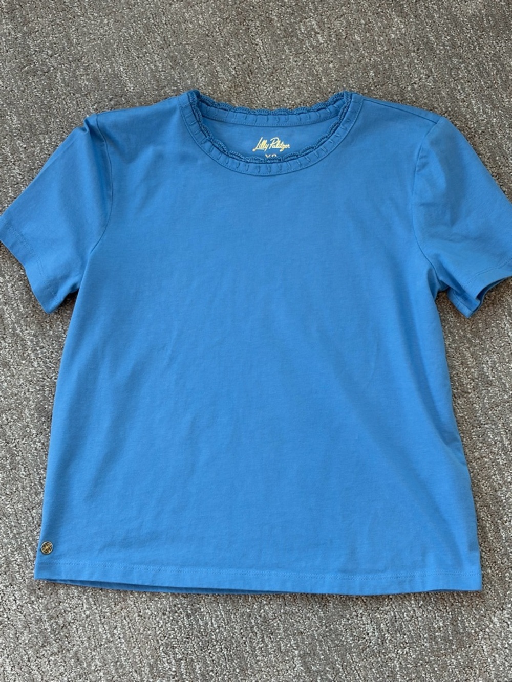 Lilly Pulitzer Women’s Blue Short Sleeve T with Scalloped Crocheted Neckline XS